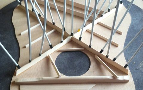 Acoustic Soundboard getting braces attached using Go-Bar deck
