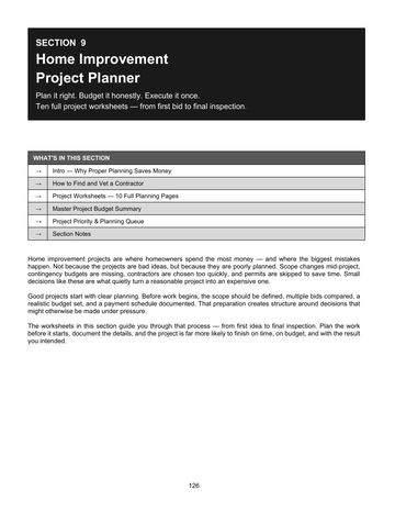 Home improvement project planner with sections on budgeting and planning.