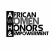 Logo with text African Women Honors &amp; Empowerment in black and white.