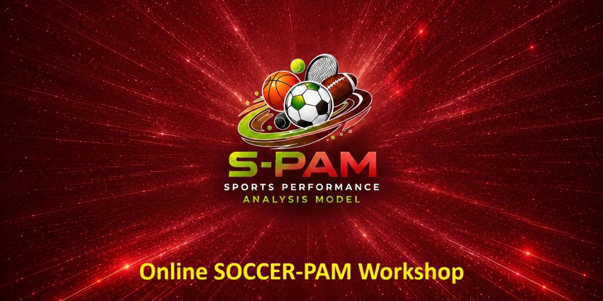 Logo of S-PAM Sports Performance Analysis Model with text about an online soccer workshop.