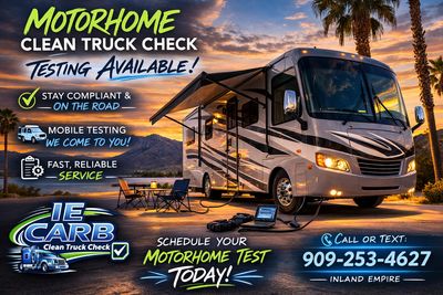 motorhome receiving Clean Truck Check emissions testing in the Inland Empire for California CARB