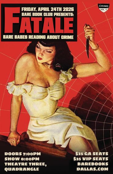 Vintage-style poster for a crime-themed book club event called 'FATALE'.