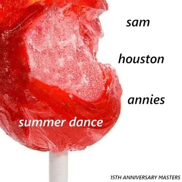 A bitten red lollipop with text about a summer dance event.
