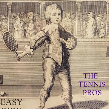 Vintage illustration of a child holding a tennis racket in period attire.