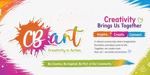 Colorful banner promoting creativity and community connection.