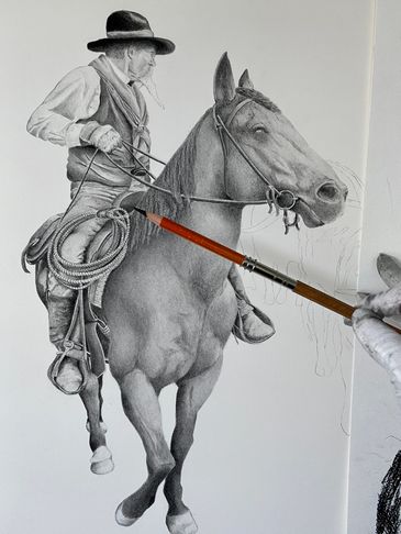 Drawing.  Charcoal Drawing. Sketch. Artwork. Horse. Western Art. Cowboy. San Antonio. Texas. 