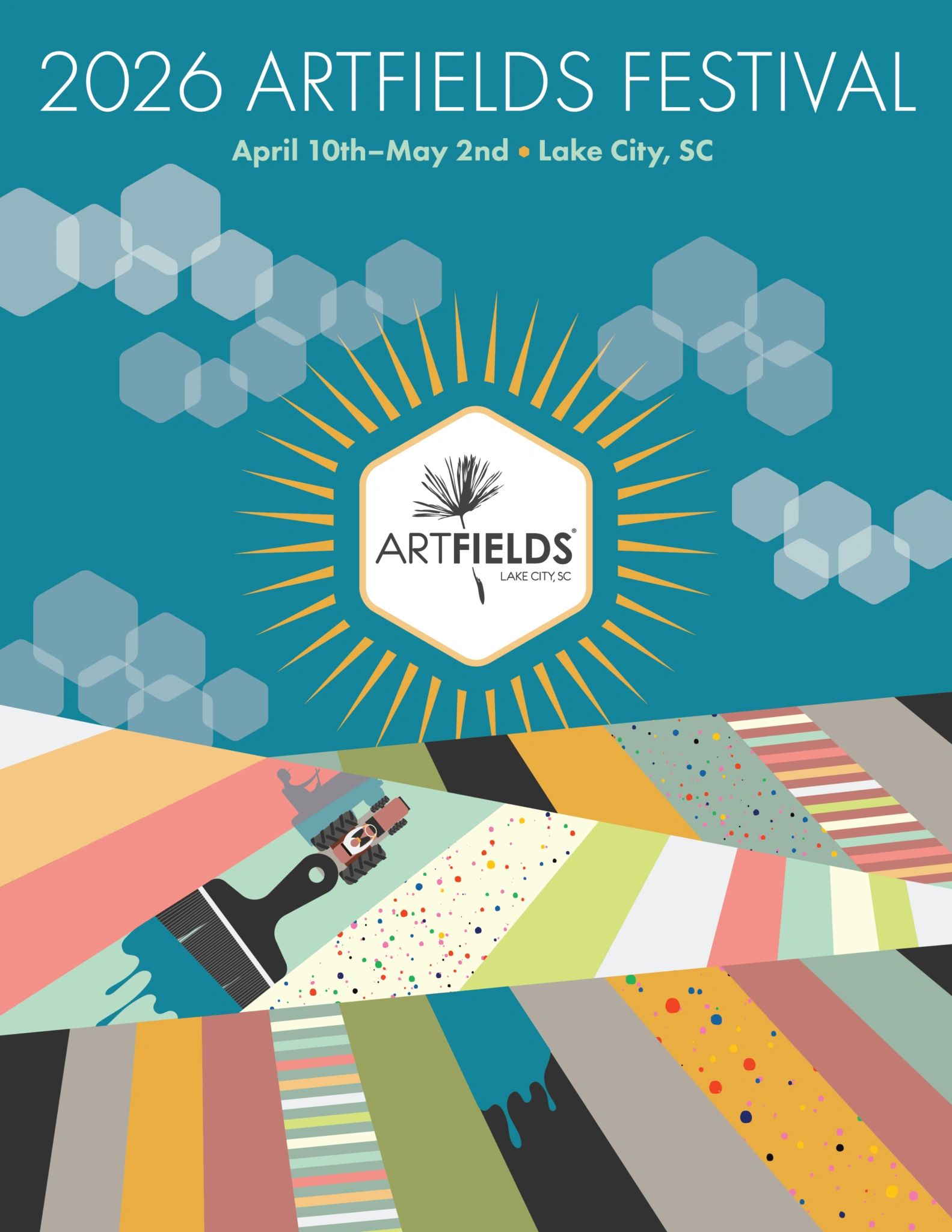 2026 ArtFields Festival announcement with colorful design and paintbrush illustration.