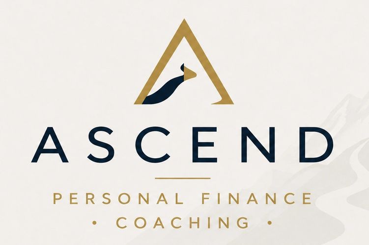 Logo for Ascend Personal Finance Coaching with gold and black design.