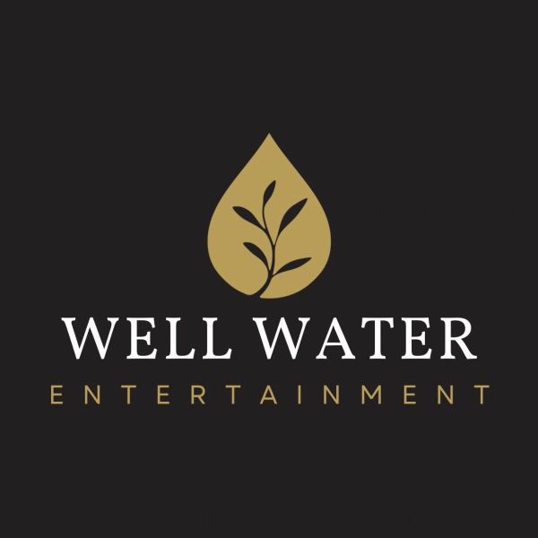 Logo of Well Water Entertainment with a gold water drop and leaf design.