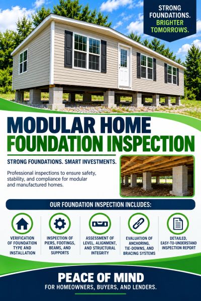 Advertisement for modular home foundation inspection services.