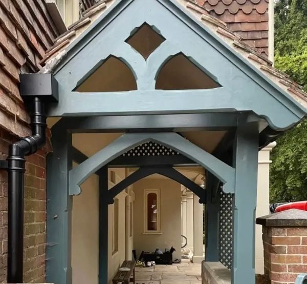 Heritage building with green painted entrance porch