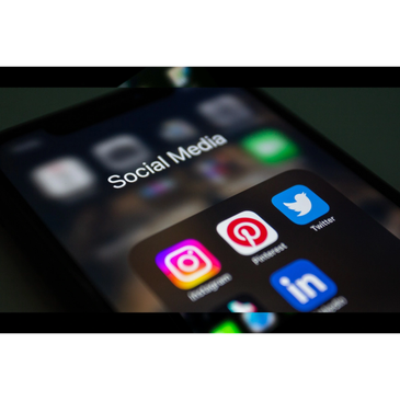 Smartphone screen showing social media apps Instagram, Pinterest, Twitter, and LinkedIn.