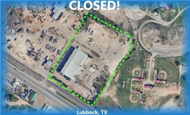 Aerial view of a closed site in Lubbock, TX.