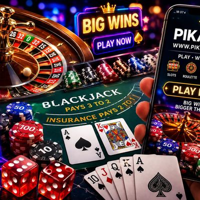 Casino scene with roulette, blackjack, poker cards, and mobile gambling app.