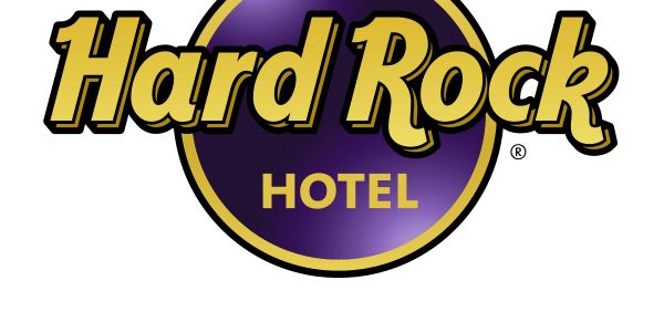 Hard Rock Hotel logo with gold and purple colors.