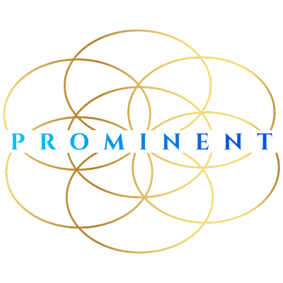 Logo with gold interlocking circles and 'PROMINENT' text.