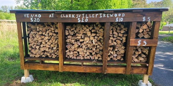 Hardwood and softwood firewood available for purchase from the self serve firewood stand at Clarksvi