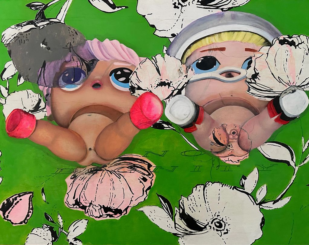 NO DIGNITY. 2024. Oil, Alcohol Ink on wood panel. 16"x 24".