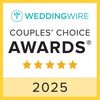An award badge: Wedding Wire Couples Choice Awards, 5 stars, 2025