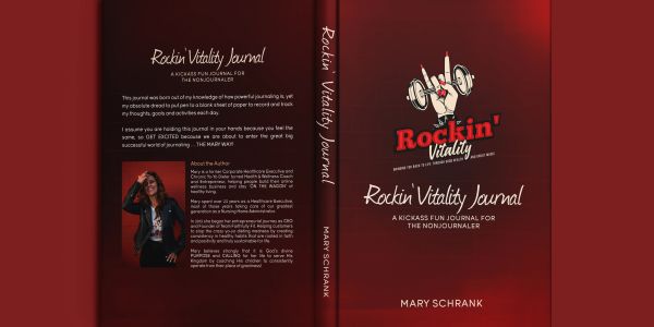 Cover of Rockin' Vitality Journal by Mary Schrank, a fun journal for nonjournalers.