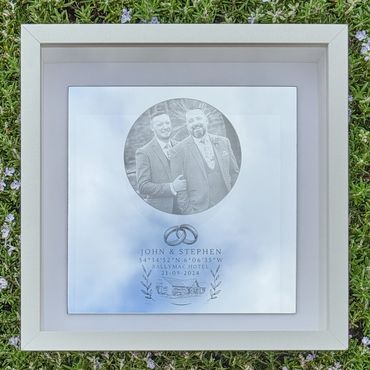 Laser engraved wedding mirror by We Laser Art, Costa del Sol