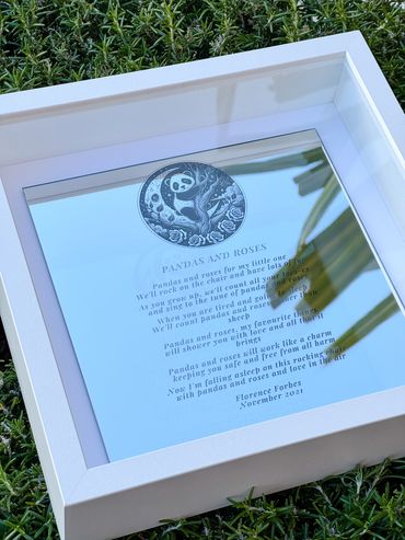 Laser engraved mirror with poem and engraved Panda image by We Laser Art, Costa de Sol