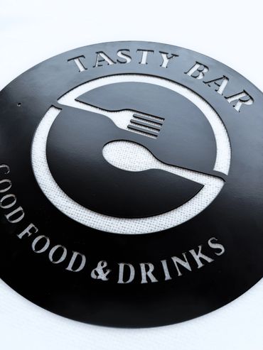 Laser cut stainless steel sign with black powder coat finish from We Laser Art, Costa del Sol