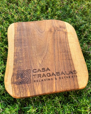 Natural wood slab engraved by We Laser Art - laser engraving specialists, Costa del Sol