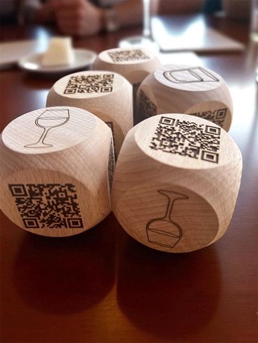 Wooden laser engraved dice for restaurants and bars by We Laser Art 