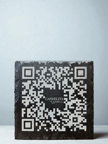 QR engraved slate coasters for Cadelita and Candela restaurant Marbella by We Laser Art