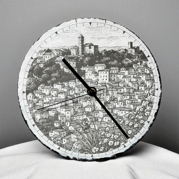 Natural slate clock, hand painted and laser engraved of Casares by We Laser Art