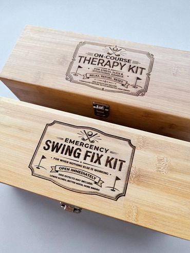 Wine box laser engraved with golf theme by We Laser Art, Costa del Sol