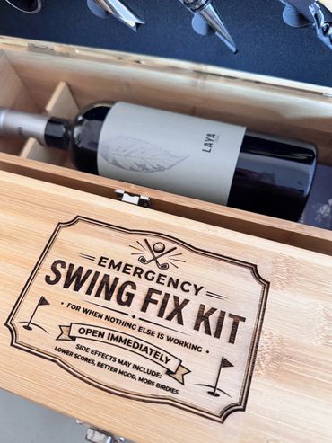 Wine box laser engraved with golf theme by We Laser Art, Costa del Sol