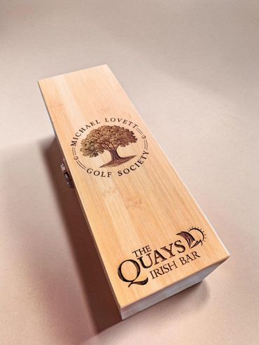 The Quays Irish Bar, Duquesa, custom engraved wine box, We Laser Art