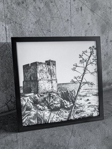Laser engraved limited edition ceramic framed artwork or torre de la sal, casares costa We Laser Art