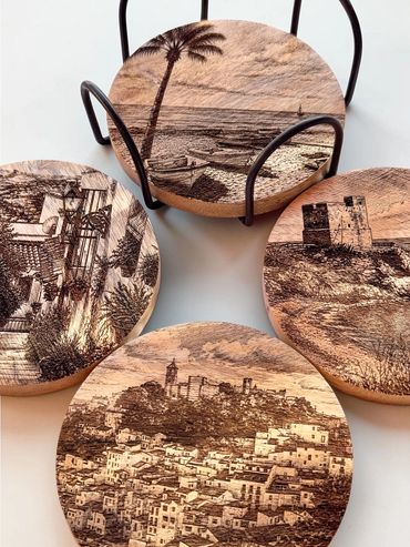 Limited Edition Coaster set featuring Casares by We Laser Art, Costa del Sol