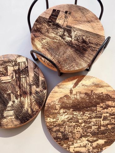 Limited Edition Coaster set featuring Casares by We Laser Art, Costa del Sol