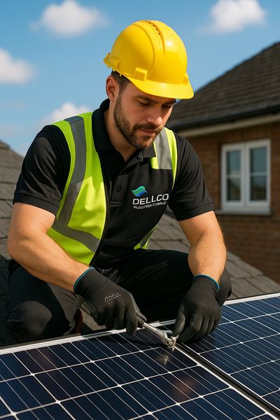 Dellco electrician installing solar panels