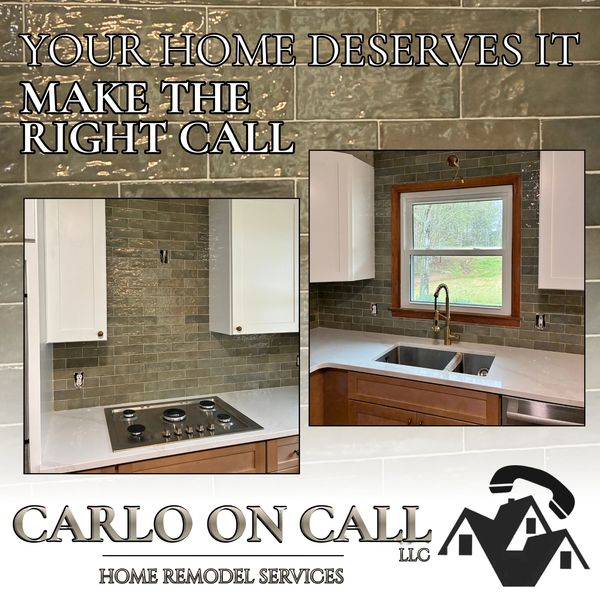 Kitchen remodel showcasing new backsplash and countertop by Carlo on Call.