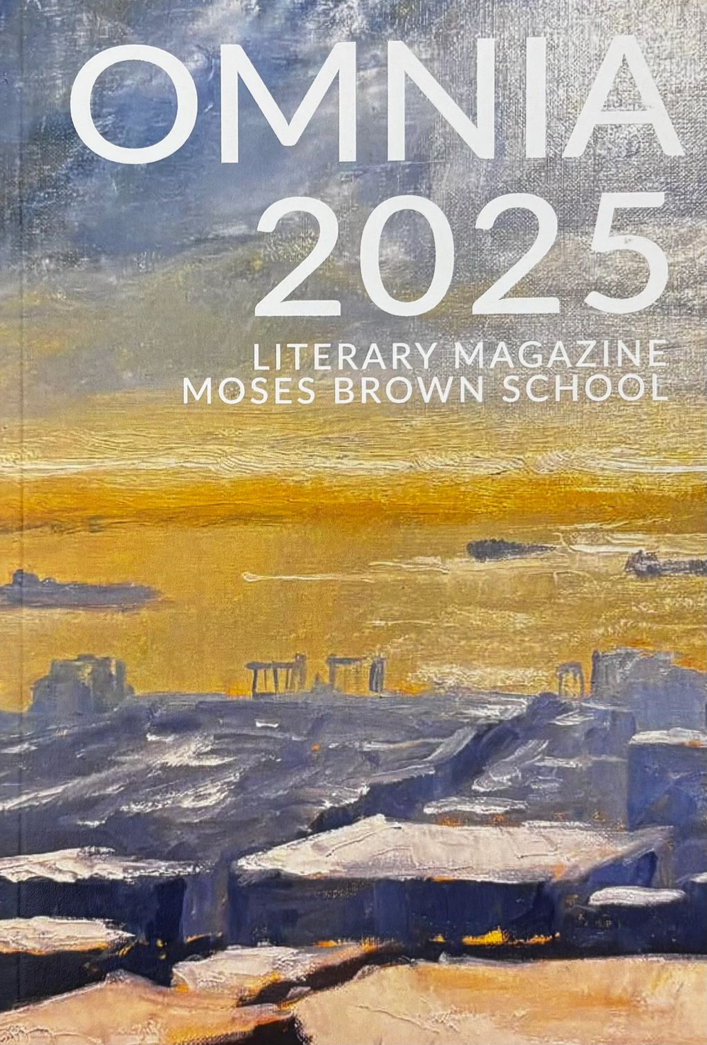 Cover of OMNIA 2025 literary magazine from Moses Brown School.