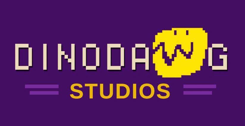 DinoDawg Studios pixel art logo.