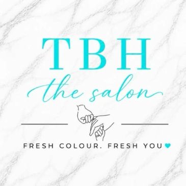 Logo for TBH The Salon with tagline and hand-holding graphic.