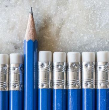 Sharpened Pencil sticking out above other pencils.