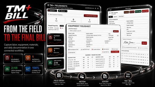 TM+ Bill app captures and tracks labor, equipment, and materials for effective billing.