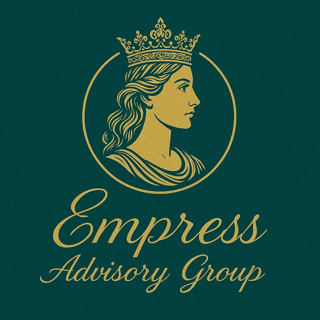 Gold emblem of a crowned empress with 'Empress Advisory Group' text on dark green background.