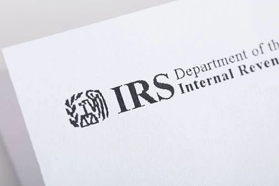 Close-up of IRS logo on official document.