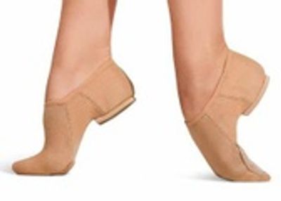 feet in wearing tan jazz shoes
