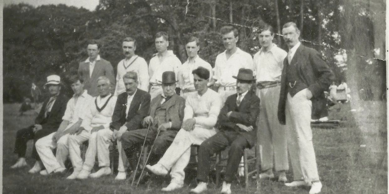 The Ottershaw team after their game with Goslings XI (Barclays Bank) 6th August 1923.
