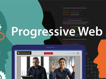 Illustration of Progressive Web with a video call on a laptop screen.