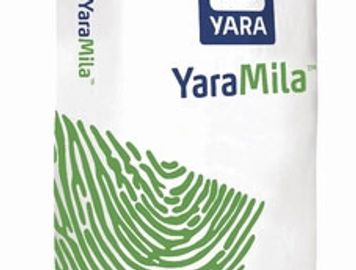 Bag of YaraMila fertilizer with green fingerprint design.